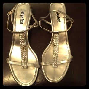 Silver diamond kitten heels